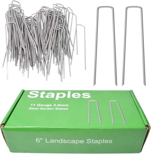 MySit 50x 6-Inch Galvanized Ground Garden Staples Stakes Pins, Lawn Landscape Staples Weed Fabric Staple, Heavy-Duty 11 Gauge Anti-Rust Steel Sod