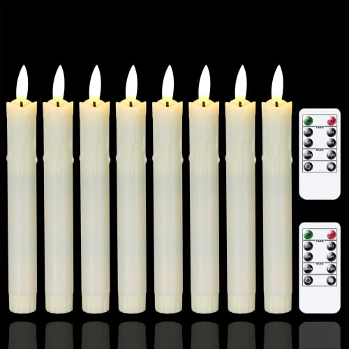Mavandes Flameless Flickering Taper Candles Two Remote, 19cm Ivory Battery Operated LED Window Candles Timer,Set of 6 Plastic 3D-Wick Dripping-Wa