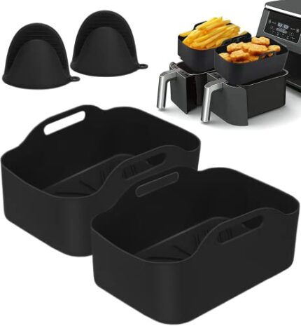 SABR 2PCS Silicone Pot Air Fryer Liners for Ninjas Dual Air Fryer,Reusable Double Silicone Air Fryer Liner, Air Fryer Accessories Air Fryer Baske
