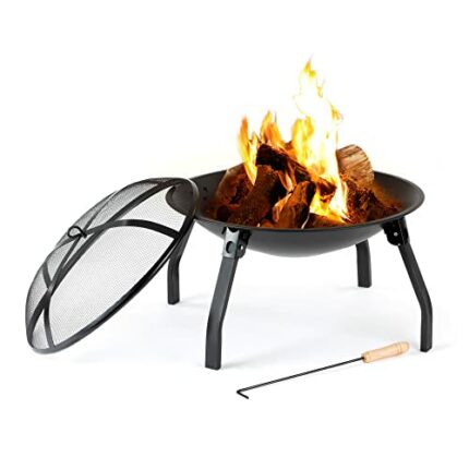 LIVIVO Outdoor Garden Fire Pit Firepit Brazier Burner Round Folding Stove with Protective Mesh Spark Guard Cover Outdoor Heater (Round)