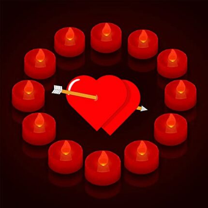 PChero LED Red Tea Lights, 12 Packs Flickering Flameless Tealights with 6 Hours Timer Battery Operated Candle Lights for Home Room Church Festiva