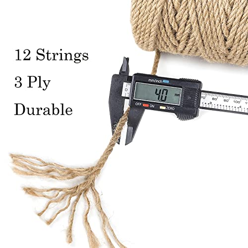 Jute Twine String 4mm Thick 100 Feet Heavy Duty Strong Hessian Jute Rope Natural Brown Garden Sisal Rope for Decoration Garden Crafts and Bundlin
