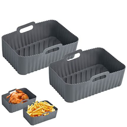 2Pcs Silicone Air Fryer Liners, Rectangle Reusable Air Fryer Silicone Pots, Air Fryer Accessories, Easy to Clean Air Fryer Baking Tray Oven Acces