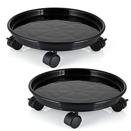 Skelang 2 Pcs Plant Caddy 30cm, Plant Pot Trolley with Brake Wheels, Plastic Planter Roller for Heavy Garden Pot, Plant Pot Stand, Loading Capaci