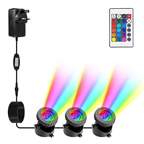 NATPOW Pond Lights, Mains Powered, RGB Underwater spot, Aquarium Lights with Remote Control, IP68 Waterproof, Multicoloured, Submersible, for Aqu