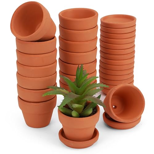 Belle Vous 16 Pack of Unfinished Terracotta Plant Pots & Saucers - 5.2cm/2 Inches - Clay Flowerpots/Planters with Drainage Hole for DIY Crafts &