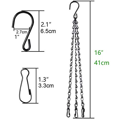 HH-LIFE 4pcs Black Heavy Duty Hanging Basket Chains 3 Point 16" (41cm) Metal Replacement Chain For Hanging Basket Bird Feeder Flower pots and Orn