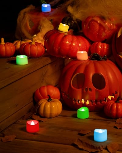 Homemory Pack of 24 7-Color Changing Tea Lights with Batteries, Long-Lasting Battery Operated LED Flameless Tea Light Candles, White Base, Ideal