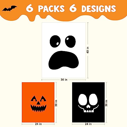 JOYIN 6 PCS Halloween Lawn Leaf Bags Plastic Outdoor Fall Leaf Trash Bag Halloween Unique Pattern Lawn Bags for Fall Decorations Outdoor Hallowee