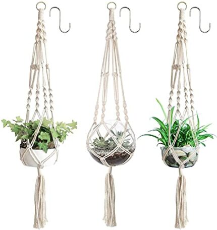 YHmall 3 Pack Macrame Plant Hanger Indoor Outdoor with 3 Hanging Hooks 105cm Wall Hanging Planter Ceiling plants for Flower Pot Patio Deck Ceilin