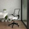 EMMA + OLIVER Mid-Back Light Gray Mesh Ergonomic Task Office Chair, White Frame - Flip-Up Arms