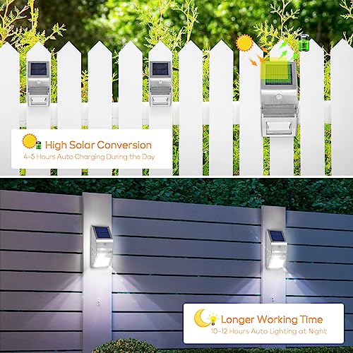 NEWNEN Solar Fence Lights, 4 Pack Solar Lights Outdoor, Upgraded Solar Security Lights with PIR Motion Sensor, IP65 Powered Waterproof Outside So