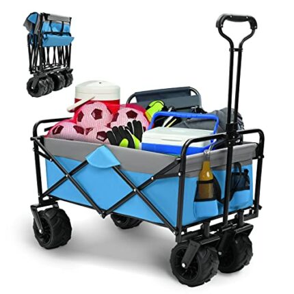Errum Folding Trolley Cart, Camping Trolley on Wheels Garden Festival Trolley Beach Wagon Cart Collapsible Wagon Heavy Duty Outdoor Garden Utilit