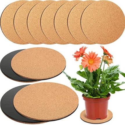 10 Pieces Cork Plant Plastic Mat Round Absorbent Cork Mat Round Plate Pad Table Plant Cork Board Pads for Gardening Indoor Outdoor Pots DIY Craft