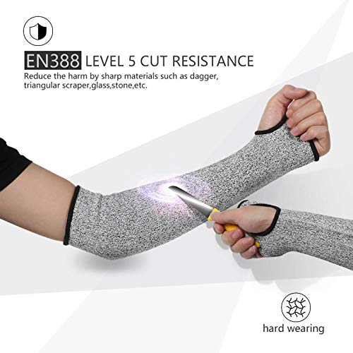 Cut Resistant Sleeves with Thumb Hole, Level 5 Protection, Slash Resistant Safety Protective Arm Sleeves