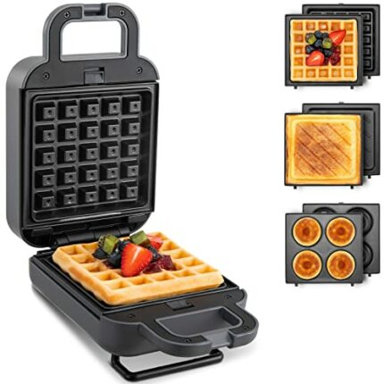 Waffle Maker Sandwich 3 In 1 Mini Waffle Iron Machine With Removable Plates, Breakfast Toasted Sandwich, Snack Donut Paninis Toastie Omelette, Gr