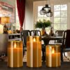 YMing LED Flameless Candles, Real Wax Moving Effect Flickering Glass Candles Set, Pillar Battery Operated Candles with Timer Remote,4" 5" 6" Pack