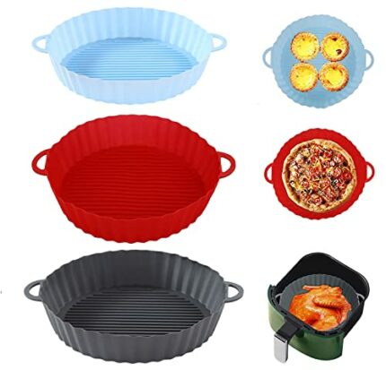 Moseem Reusable Silicone Air Fryer Liners(3pack-7.3inch),Air Fryer Accessories, Washable and Easy Clean Air Fryer Liners Reusable(3 Round)