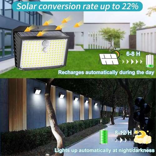 Fratink Solar Security Lights, 158 LED Solar Motion Sensor Lights, 3 Modes Solar Lights Outdoor Garden, IP65 Waterproof PIR Wall Lights Solar Pow