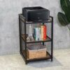 HANS CAO Industrial 3-Shelf Printer Stand, Rustic Printer Cart with Wheels, Large Printer Desk Cart with Storage Shelves, Office Organizer for Ho