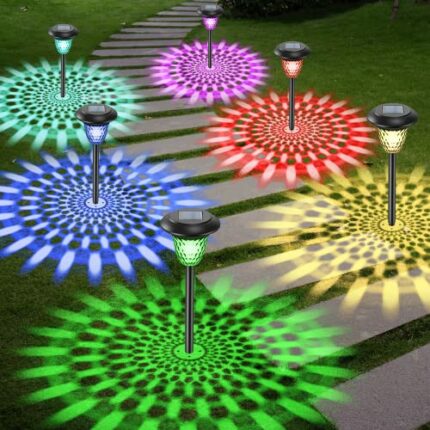 Solar Lights Outdoor Garden, Upgraded 6 Pack Solar Garden Lights with Multi-Colour Changing+Warm White Modes Waterproof Pathway Lights Outdoor So