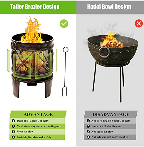 Amagabeli 58cm Outdoor Fire Pit for Garden Fire Brazier Deep Large Capacity Fire Bowl with Spark Screen and Poker Extra Large Wood Burning Fire B