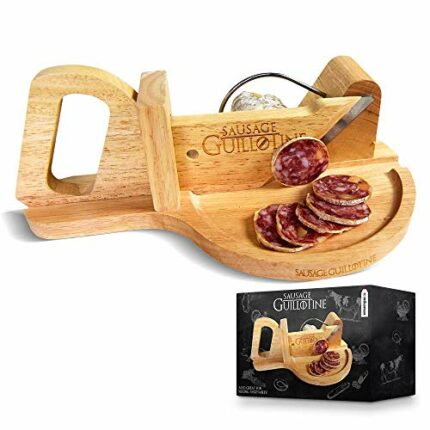 Mikamax Sausage Guillotine - Stainless Steel - Double Bladed - Durable Rubber Tree Wood, Brown, 04289