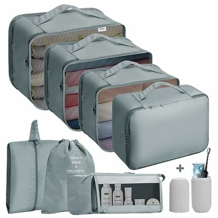 Jsdoin Packing Cubes for Suitcase,9PCS Travel Luggage Packing Organizers for Backpack, Waterproof Travel Essentials Bag, Travel Accessories (Grey