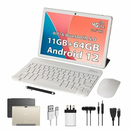 TOSCiDO Android 12 Tablet,10 Inch,Octa-Core,2.0GHz,11GB RAM+64GB ROM (TF 1TB), 4G LTE+WIFI, BT 5.0,Dual Camera, 8000mAh,Google GMS Certified Tabl