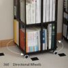 VERAMY 4 Tier Metal Bookshelf With Wheels Rotating Bookshelf 360° Display Cubic Book Shelf Floor Standing Bookcase Storage Rack Utility Organizer