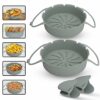 Black Silicone Air Fryer Liners Round - Ninja Air Fryer Accessories With Handle - Non-Stick, Durable, & Reusable Air Fryer Liners - 7.8 Inch & 8.