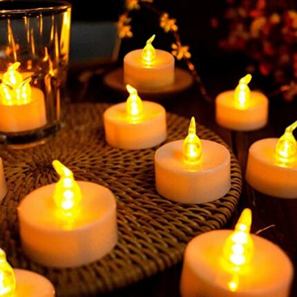 Beneve Battery Operated Candle,24pcs LED Tea Lights Candles Realistic and Bright Flickering LED Tealights with Warm Yellow Fake Tea Candle for We