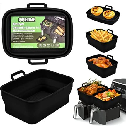 2Pcs New Upgrade Collapsible Silicone Pot for Ninjas Dual Air Fryer, Foldable Silicone Double Air Fryer Liners Basket, Air Fryer Rack Accessories