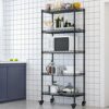 SUOERNUO 5-Shelf Shelving Storage Unit on Wheel Casters Metal Organizer Wire Rack for Home Office Kitchen Bathroom Organization Black(30Lx14Wx62.