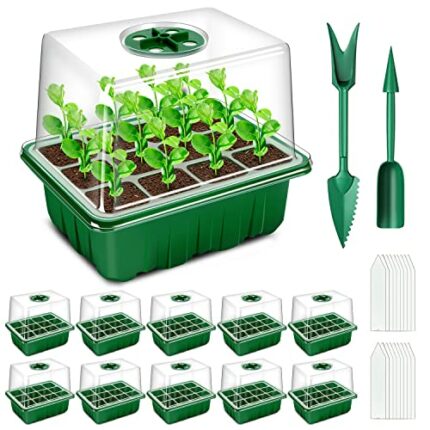 YAUNGEL Seed Trays, 10 Pack 120 Cells Propagator with Heightened Lids, Growing Thicken Seedling Starter Growing Trays with Adjustable Window for