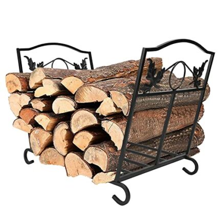 IBS Outdoor Indoor Firewood Racks, Fireplace Log Holder, Storage Carrier of Wood, Black, Foldable, Fire pit Stove Decorative Holders Accessories