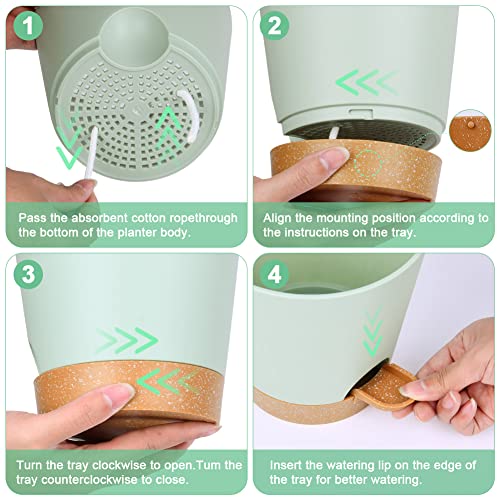 OFFCUP Plant Pots, 3pcs Plastic Plant Pots, 16.5cm Self Watering Plant Pots with Drainage Holes, Saucers and Reservoir, Suitable for Plants Indoo