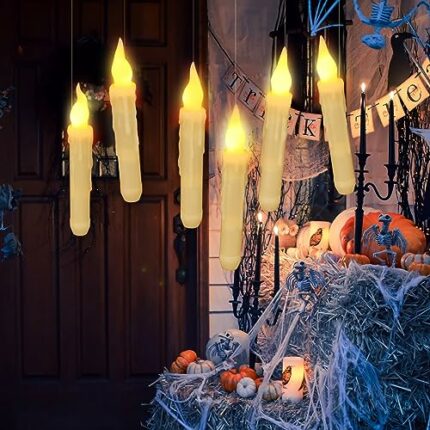 Lpraer 6X Floating LED Candles Flickering Flameless Hanging Light Remote Control Halloween Decoration for Birthday Wedding Christmas Party Bedroo