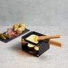 Artesà Mini Raclette Grill Cheese Individual Set for 2, Small Iron Cheese Fondue Melter, Metal Rack with Non Stick Pan, Wooden Spatula and 2 Cand