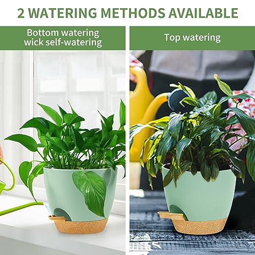 NIUXUAN 20CM Plant Pots, 4PCS Plastic Plant Pots, Self Watering Planters with Drainage Holes and Deep Reservior for Indoor Outdoor Plants, Small