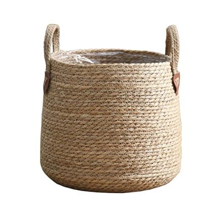 Woven Plant Pot Large, Straw Flower Pot Natural Plant Pot Large Woven Plant Pots Indoor with Liner Large Rope Planter Large Woven Storage Basket