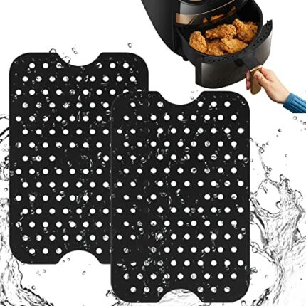 Vicloon Silicone Air Fryer Liners, 2PCS 7.87x 5.31" Square Reusable Silicone Air Fryer Mat, Non-Stick Air Fryer Mats, Easy Clean Air Fryer Access