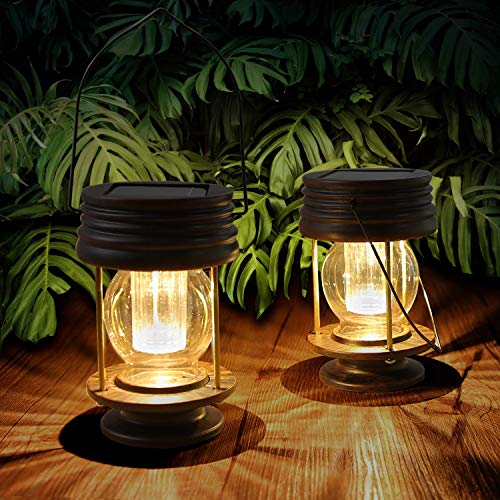 pearlstar Solar Lantern - Hanging Solar Lights Outdoor - 2 Pack Solar Powered Waterproof Led Lanterns Vintage Design for Landscape,Yard,Garden,Pa