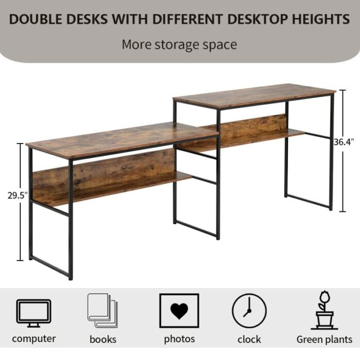 N/A Home Office Double Desk Writing Study Desk Large Computer Desk with Open Storage Rack (Color : A)