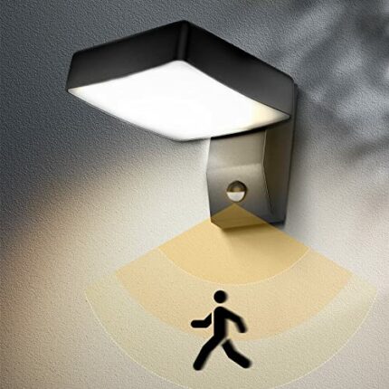 Tisey Modern Outdoor Wall Lights with Motion Sensor, 20W 2200LM Square Lampshade, IP54 Waterproof, 3000K Warm White, Outdoor Lamp for Garden, Pat