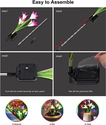 Amzxart Solar Lights Outdoor Garden, 4 Pack Garden Lights with 16 Bigger Lily Flowers, Multi-Color Changing LED Outdoor Solar Lights Waterproof f
