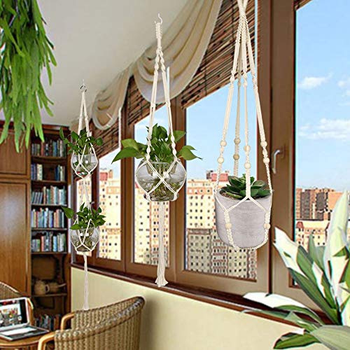 Fayavoo Macrame Plant Hangers Indoor, 3 Pack Wall Hanging Planter Basket Cotton Rope Flower Pot Macrame Hanging Plant Holders with 3 Hanging Hook