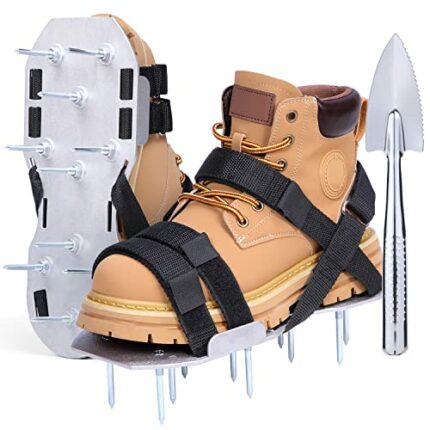 Ohuhu Lawn Aerator Shoes, Metal Spike Sandals for Aerating Lawn with Stainless Steel Shovel, Free-Installation Aerating Shoes with 900D Straps, E