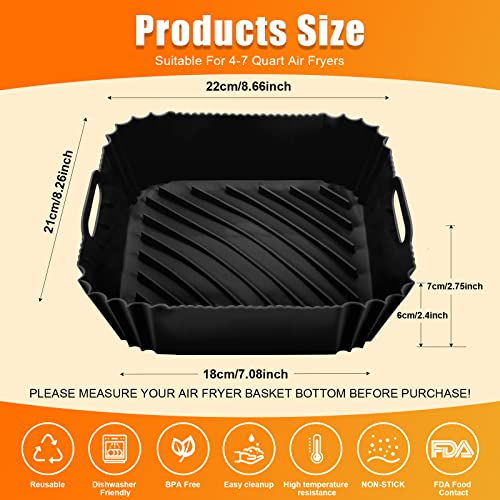 Air Fryer Liners – Durable Air Fryer Silicone Liners – Air Fryer Liners Square with Practical Handles – Dishwasher and Oven Friendly Silicone Air