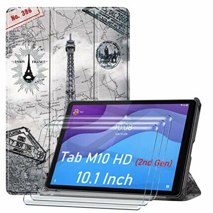 HYMY For Lenovo Tab M10 HD 2nd Gen Case + 3Pcs Tempered Film for Lenovo Tab M10 HD (2nd Gen) 10.1" TB-X306X - Flip Case Cover Premium Leather Fol